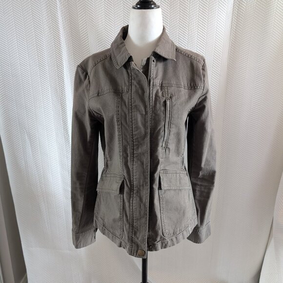 Ann Taylor LOFT Green Utility Zip Up Jacket Size Small Cotton Twill - Picture 1 of 15